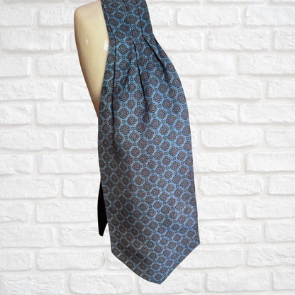 60s Mod Style Blue, Grey and Pink Floral Geometric  Print Vintage Duggie Cravat