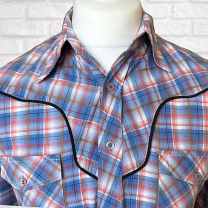 Vintage Checked Western Style Shirt with Black Piping  - Classic Retro Style. Approx UK size S- M ( men) 10-14 ( women)