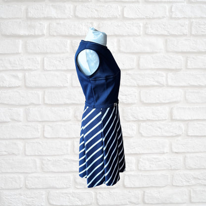 60s Vintage Mod Style Navy Blue and White Scooter Dress with Matching Belt. Approx UK size 8-10