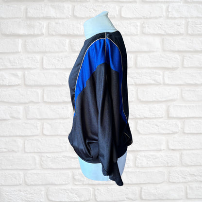 Vintage 80s Black Batwing Sleeved Top with Sparkly Gold Piping. Approx  UK size 12-14