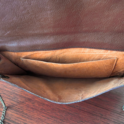 Vintage Brown Leather Envelope Bag with Detachable Chain Strap. The Cambridge Bag