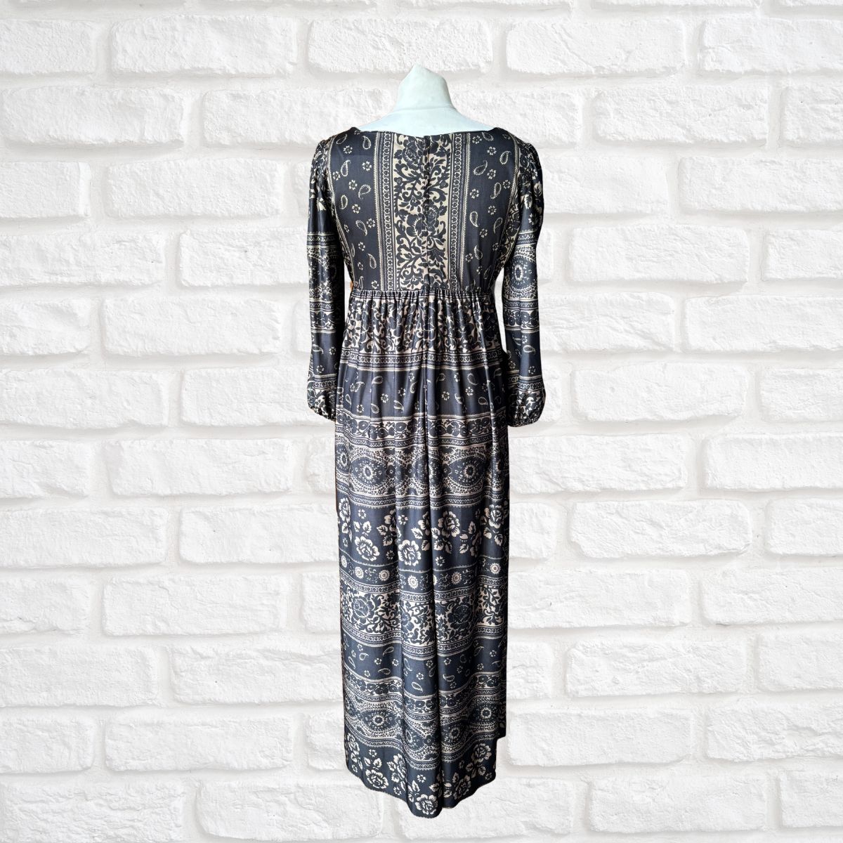 Black & Gold Medieval Style 70s Vintage Maxi Dress by Sybil Zelker at Polly Peck . Approx UK 10