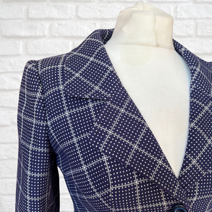Vintage Navy & White 70s Belted Jacket with Wide Lapels .Approx UK size 8-10