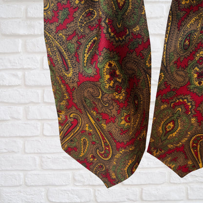60s/70s Mod Style Red,Green, Yellow and Brown Paisley Print Vintage Tootal Cravat
