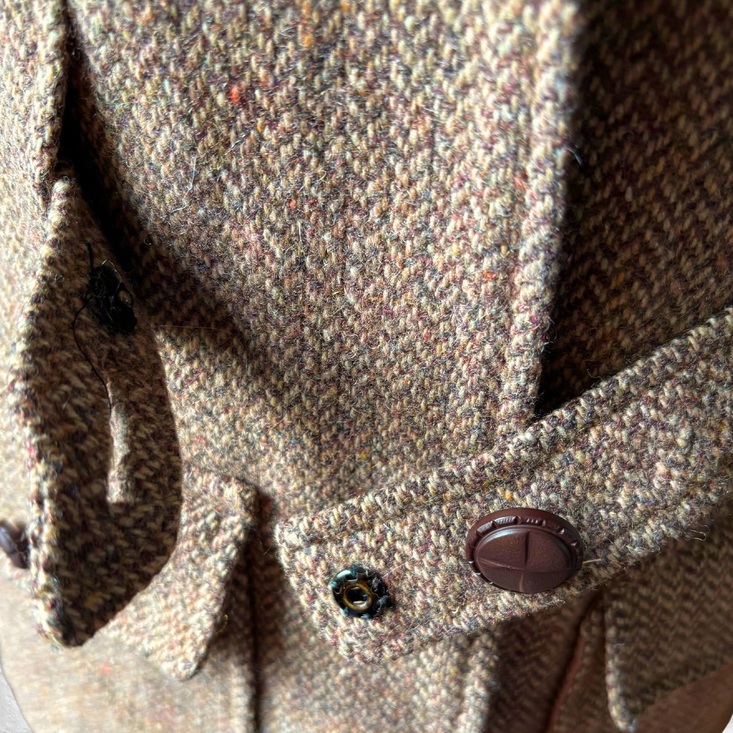 Vintage 70s Wool Tweed Belted Riding Jacket with Corduroy Elbow Patches. Approx UK size 8-10