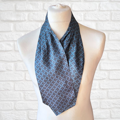 60s Mod Style Blue, Grey and Pink Floral Geometric  Print Vintage Duggie Cravat