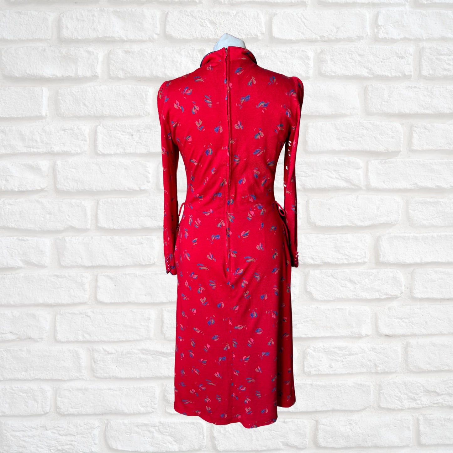 70s Vintage Betty Barclay Red Long Sleeved Midi Dress. Approx UK size 8-10