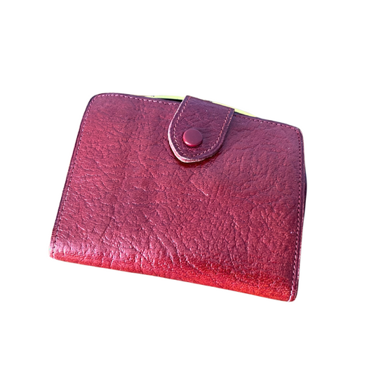 Dark red leather clasp top purse/wallet with two compartments for notes and cards