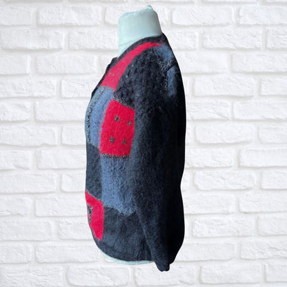 80s fluffy cardigan side view on a white background 