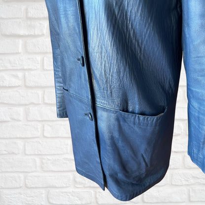 Vintage Navy Blue 70s Leather Jacket by Suedecraft. Approx UK size 12-16