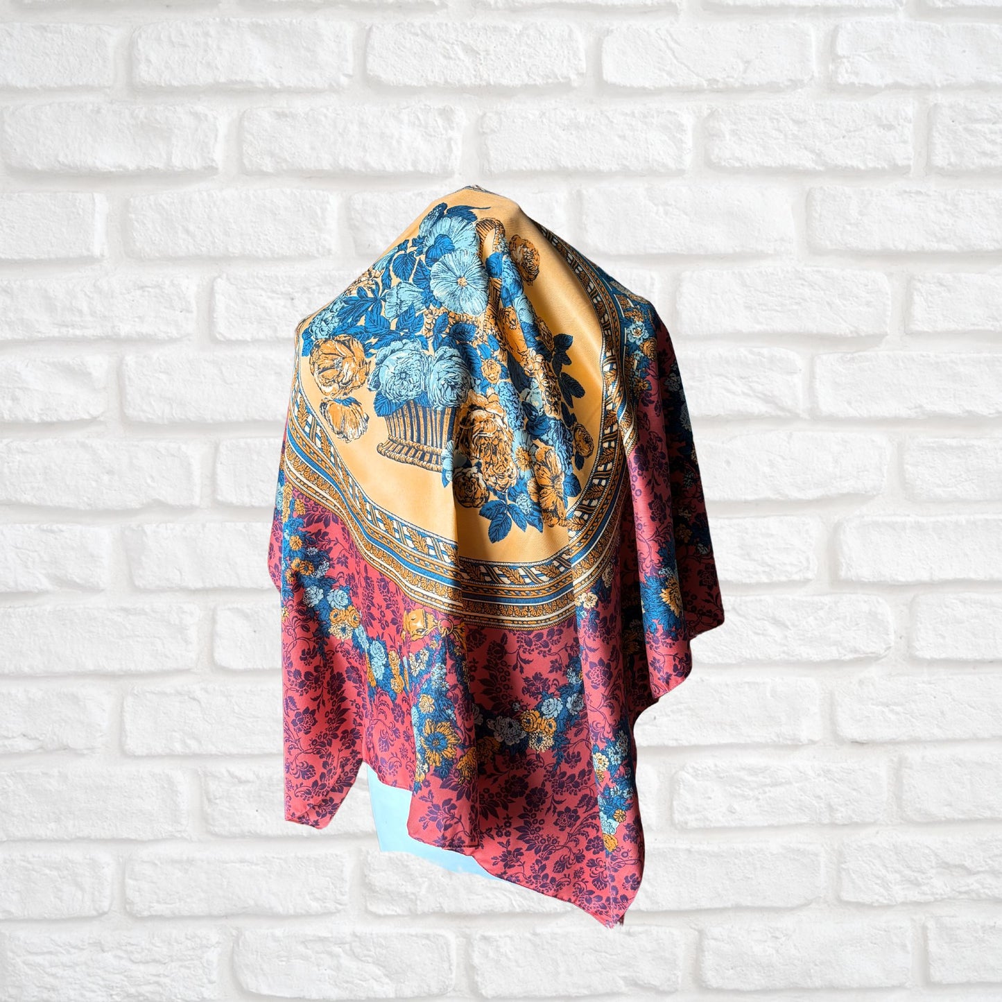 Stylish Ruby, Purple, Gold and Blue Large Square Floral Vintage Scarf. Great Gift idea