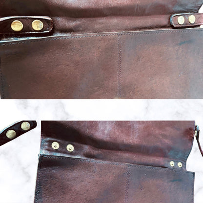 Vintage 80s Burgundy Brown Envelope Bag with Detachable Cross Body Strap