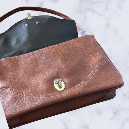 Open vinyl vintage brown handbag 