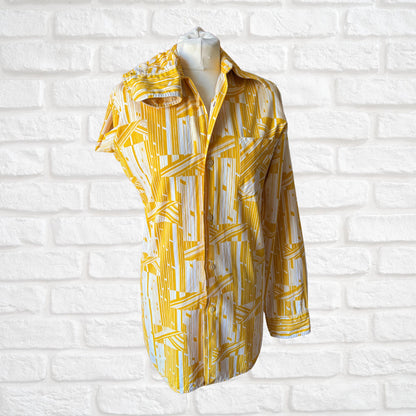 70s Geometric Print Long Sleeved Cotton Slim Fit Vintage Shirt. Approx UK size S (men) 10 (women)