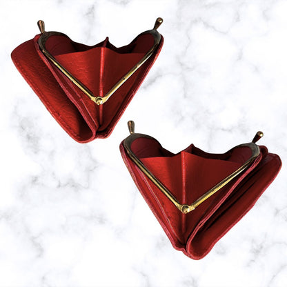 Vintage Textured Red Leather Clasp Top Purse/Wallet - Stylish and Practical