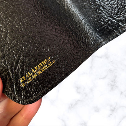 Vintage Textured Black Leather Clasp Top Purse/Wallet with Blue Tartan Insert  - Stylish and Practical