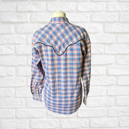 Vintage Checked Western Style Shirt with Black Piping  - Classic Retro Style. Approx UK size S- M ( men) 10-14 ( women)