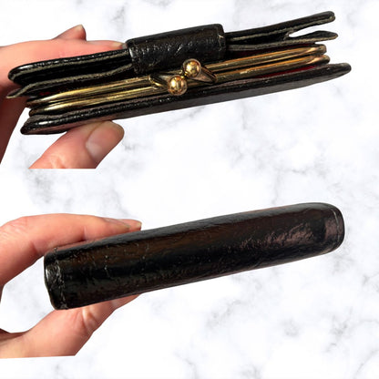 Vintage Textured Black Leather Clasp Top Purse/Wallet - Stylish and Practical