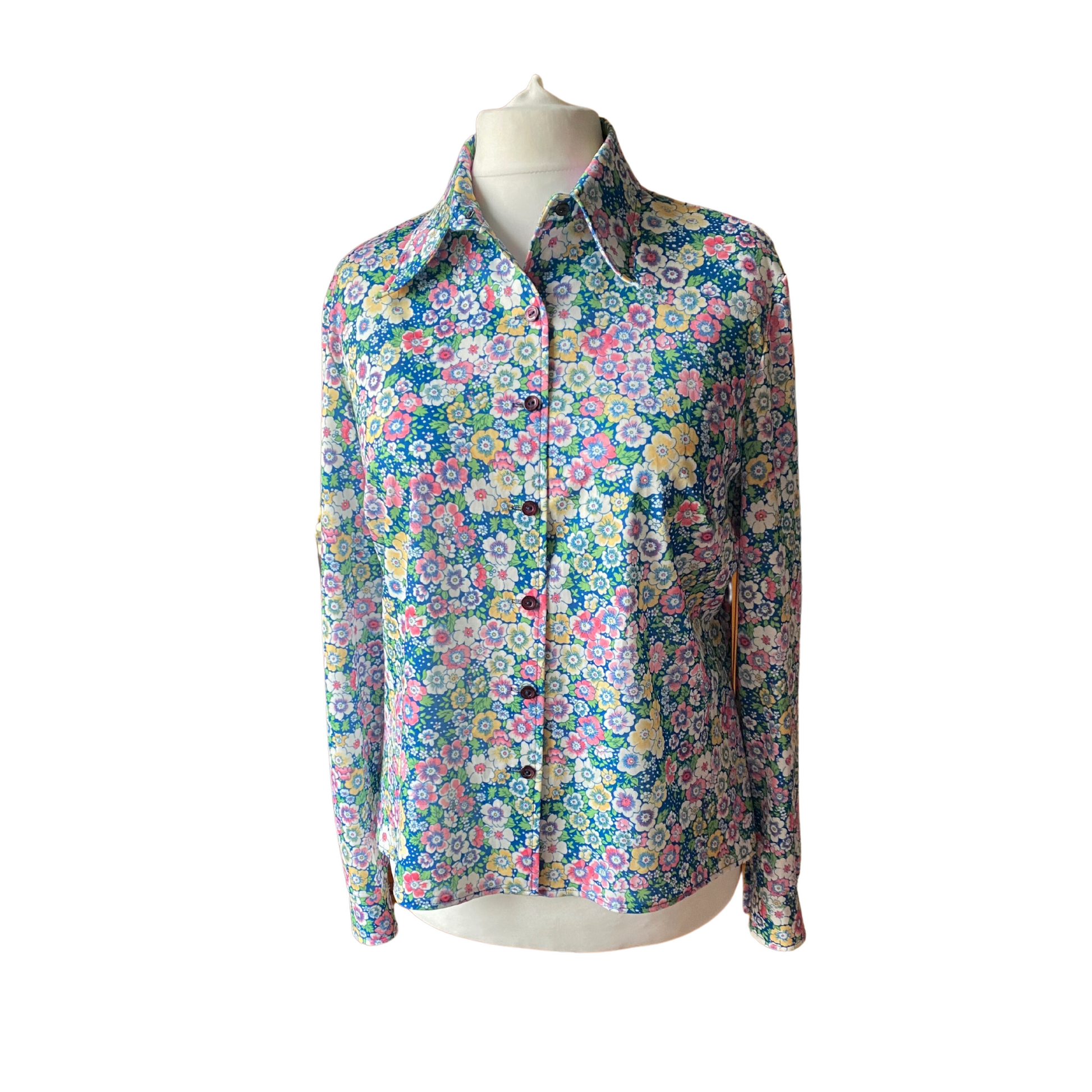 Bright pastel flower print 1960s shirt - retro style