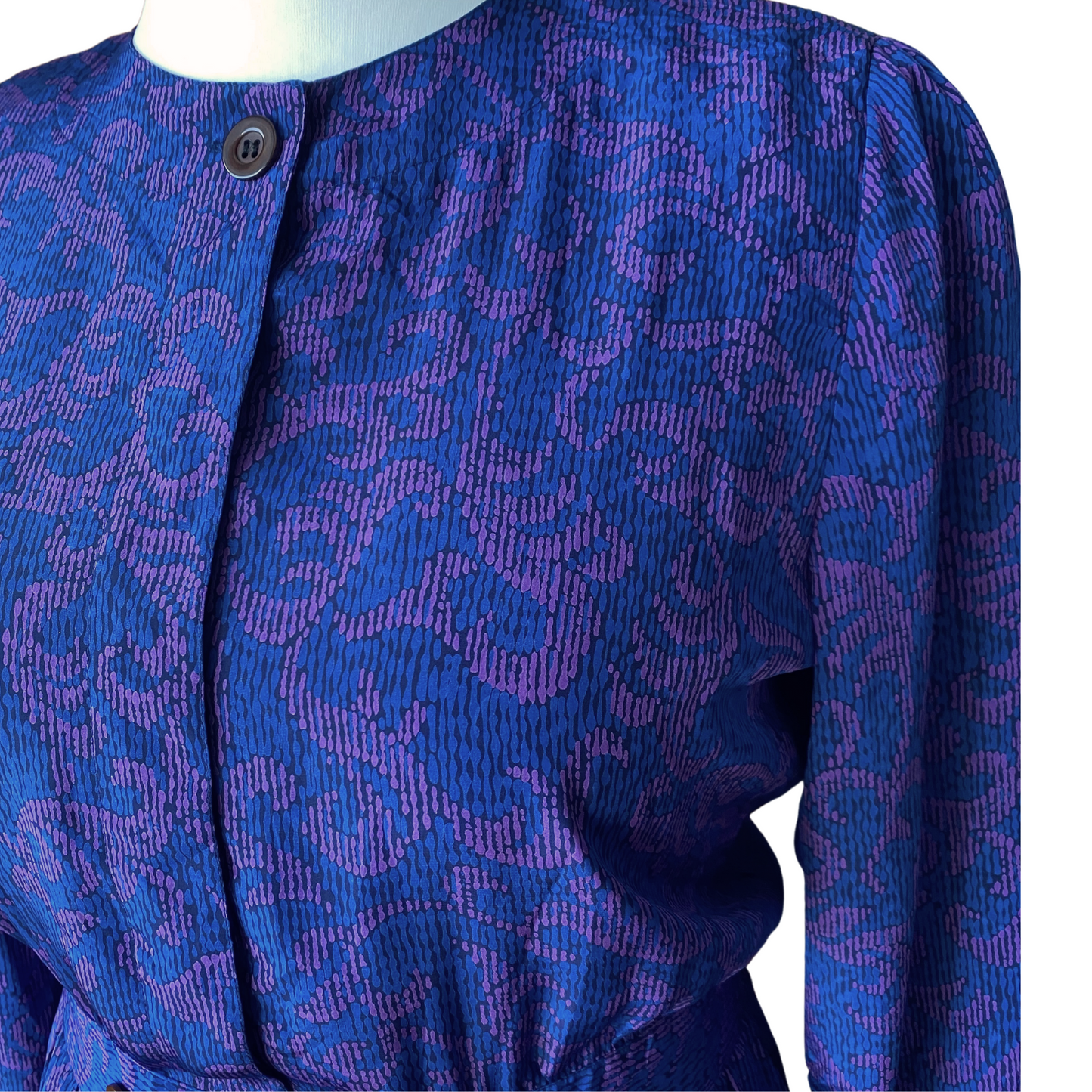 Vintage Liz Claiborne Blue and Purple Abstract Print 80s Midi Dress.Approx UK size 14