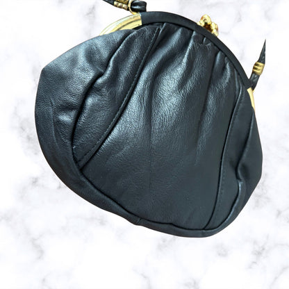 Vintage Black Leather Small Bag/ Purse with Cross Body Strap. Perfect for Nights Out/ Festivals