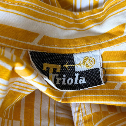 70s Geometric Print Long Sleeved Cotton Slim Fit Vintage Shirt. Approx UK size S (men) 10 (women)