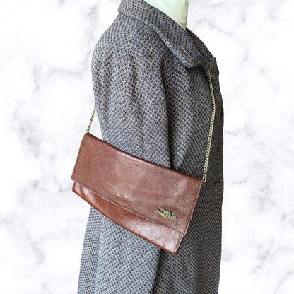 Vintage Brown Leather Envelope Bag with Detachable Chain Strap. The Cambridge Bag