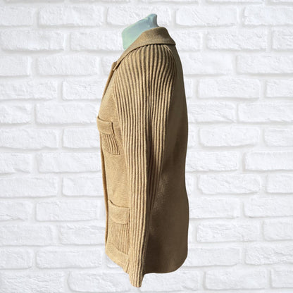 Camel coloured cardigan on a white background 