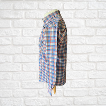 Vintage Checked Western Style Shirt with Black Piping  - Classic Retro Style. Approx UK size S- M ( men) 10-14 ( women)