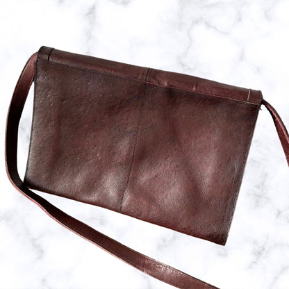Vintage 80s Burgundy Brown Envelope Bag with Detachable Cross Body Strap