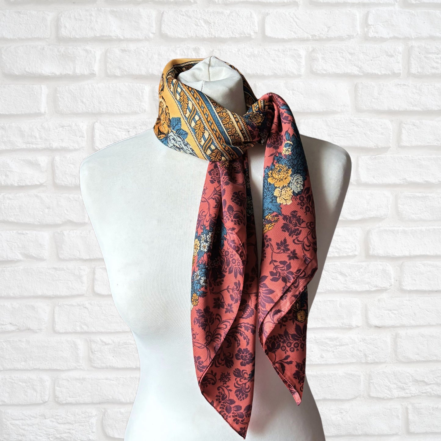 Stylish Ruby, Purple, Gold and Blue Large Square Floral Vintage Scarf. Great Gift idea