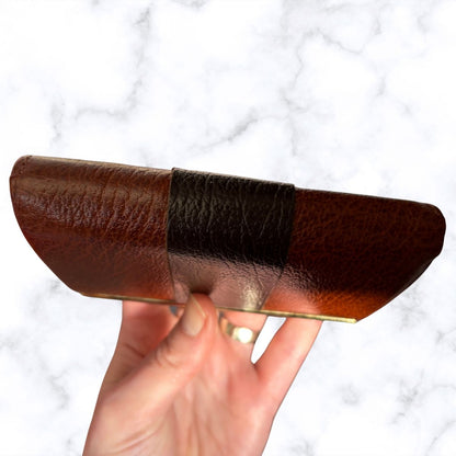 Vintage Textured Two Tone Brown Leather Clasp Top Purse/Wallet - Stylish and Practical