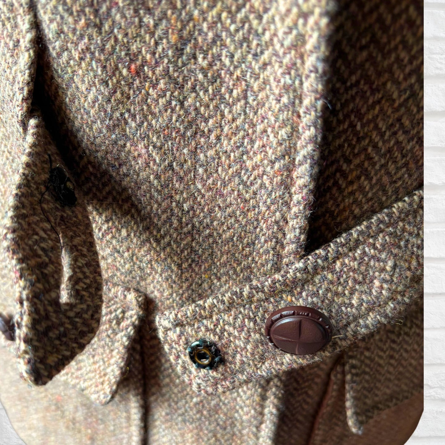 Vintage 70s Wool Tweed Belted Riding Jacket with Corduroy Elbow Patches. Approx UK size 8-10