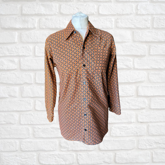 Vintage 1970s Orange Geometric Print Shirt . Approx UK size 8-10 ( women) XS ( men)