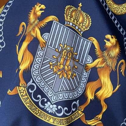 Red, Navy Blue and Gold Heraldic Style Large Square Vintage Scarf. Great Gift idea