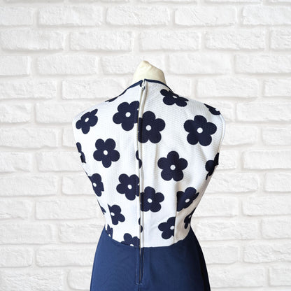 Navy & White 60s Mini Vintage Skater Dress .Approx UK size 10-12