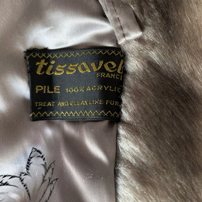 Vintage Warm Grey Tissavel France Faux Fur Coat. Approx UK size 12 -16