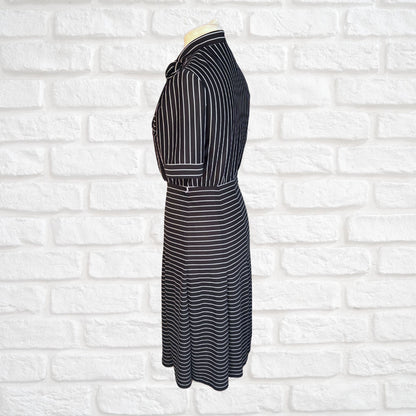 Vintage Monochrome Striped 70s Midi Dress by Liza Peta Approx UK size 10
