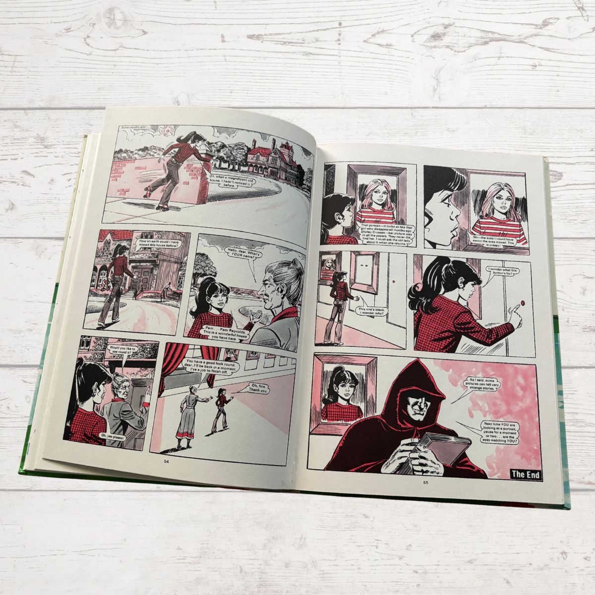 Mandy for Girls 1985 vintage annual, open  Ona comic story page on a white background 