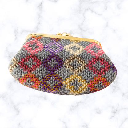 Vintage Grey, Purple, White and Pink Small Wool Tapestry Coin Purse