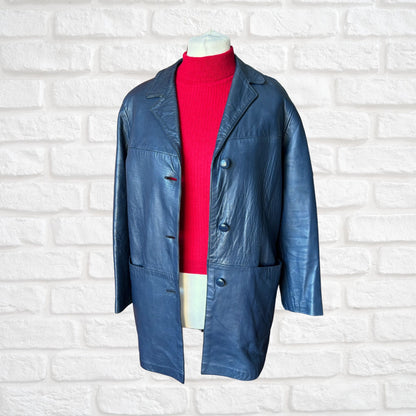 Vintage Navy Blue 70s Leather Jacket by Suedecraft. Approx UK size 12-16