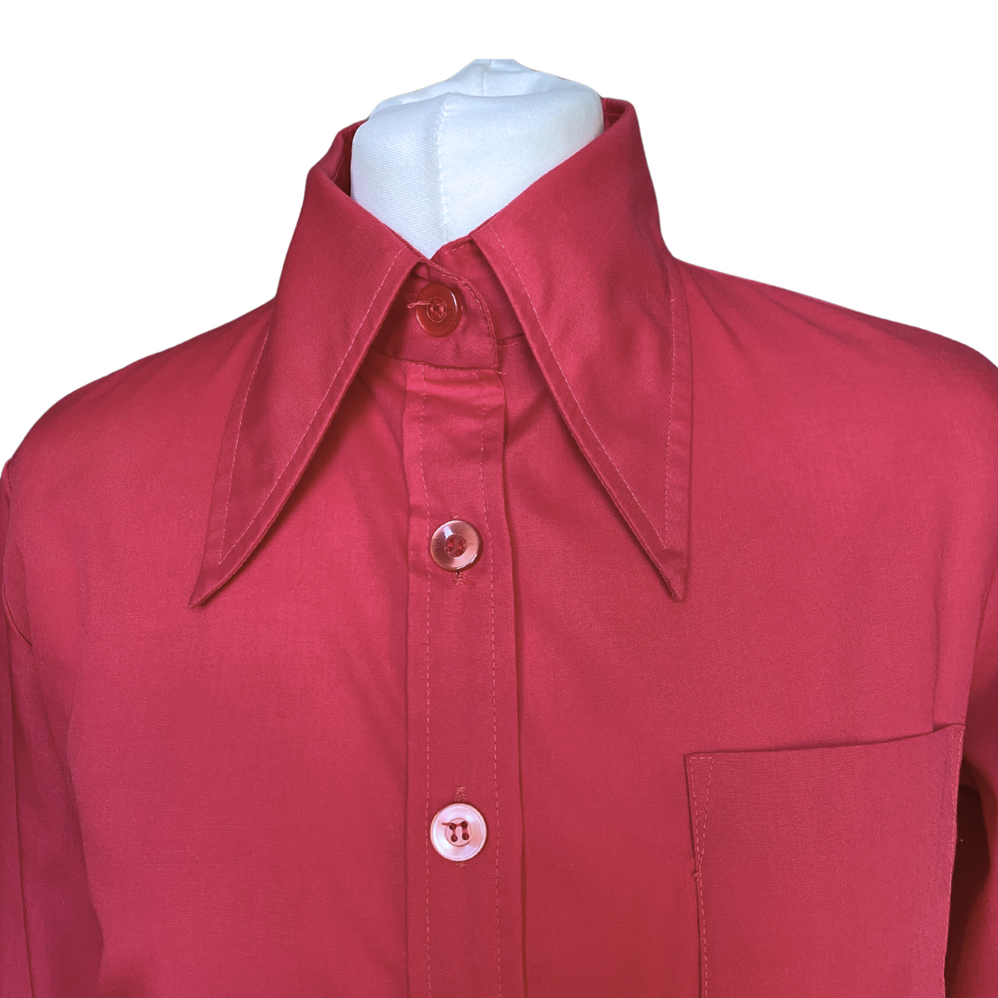 70s Vintage Dark Pink Long Sleeved Dagger Collar Shirt. Approx UK size 10-14