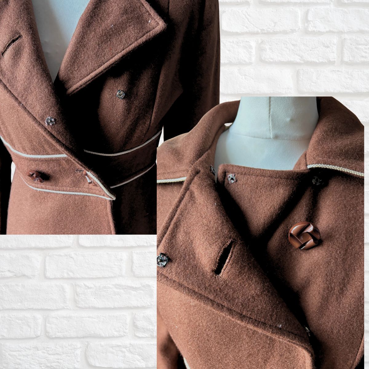 70s Vintage Brown Wool Lightweight Fit and Flare Coat. Approx UK size 8-10