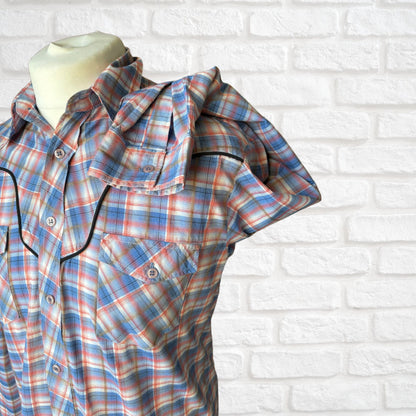 Vintage Checked Western Style Shirt with Black Piping  - Classic Retro Style. Approx UK size S- M ( men) 10-14 ( women)