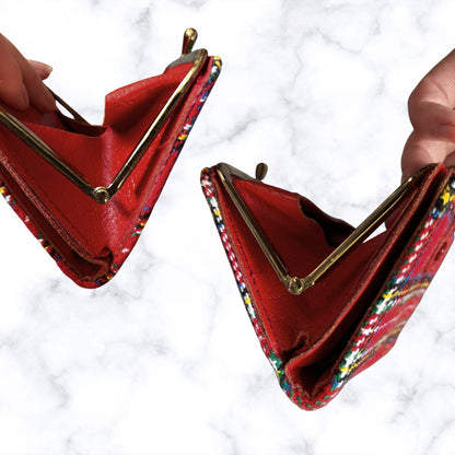Vintage Red Tartan Wool and Leather Clasp Top Purse/Wallet - Stylish and Practical