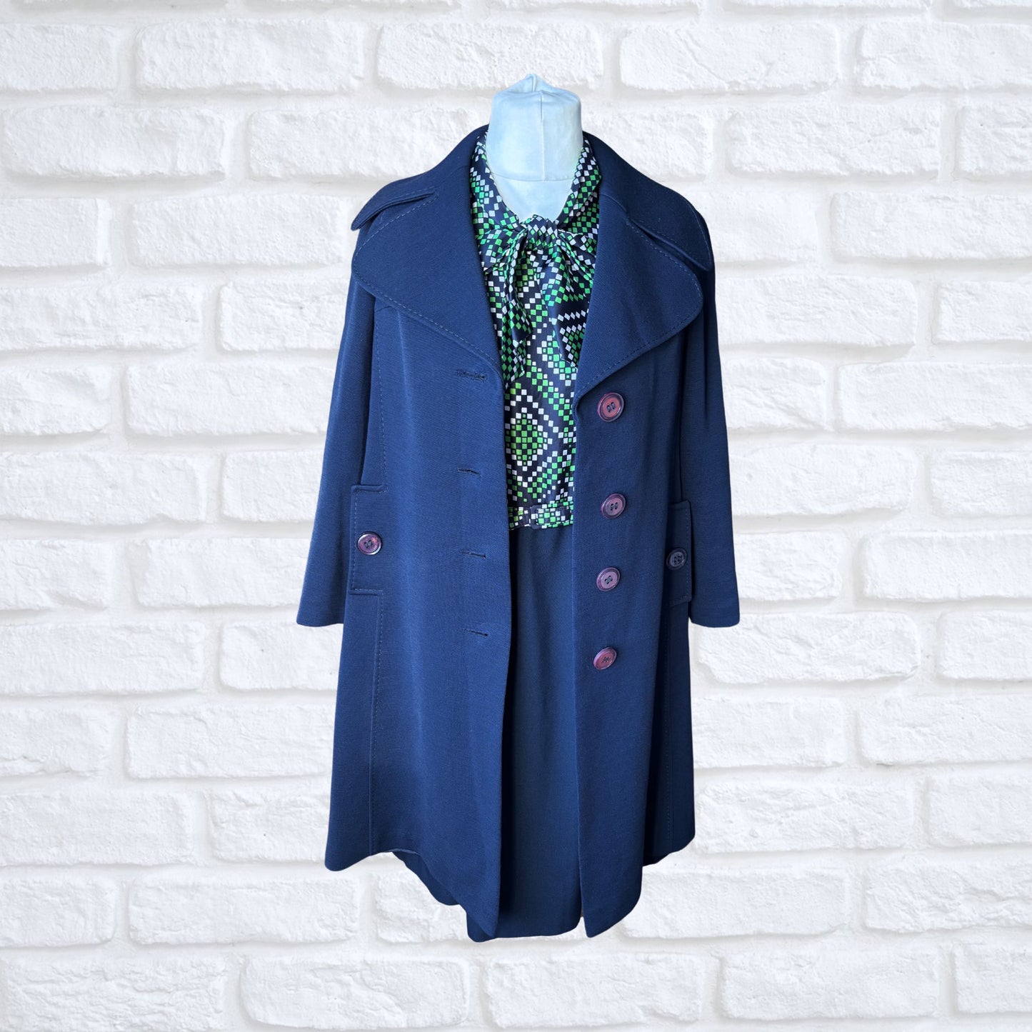 60s Navy Blue Mod Style A-Line Vintage Coat. Approx UK size 10-12