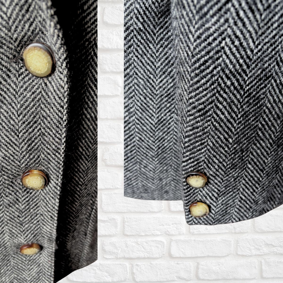 Black and White Herringbone Wool Vintage Blazer by Les Copains. Approx UK size 14-16