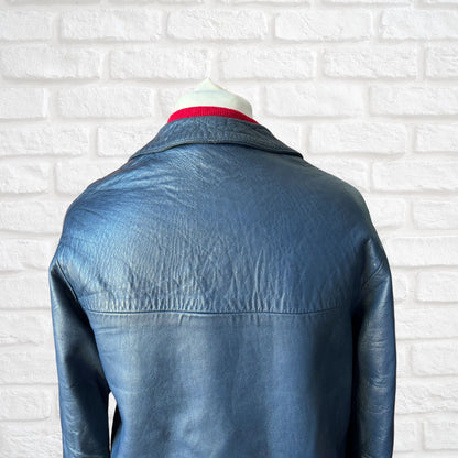 Vintage Navy Blue 70s Leather Jacket by Suedecraft. Approx UK size 12-16