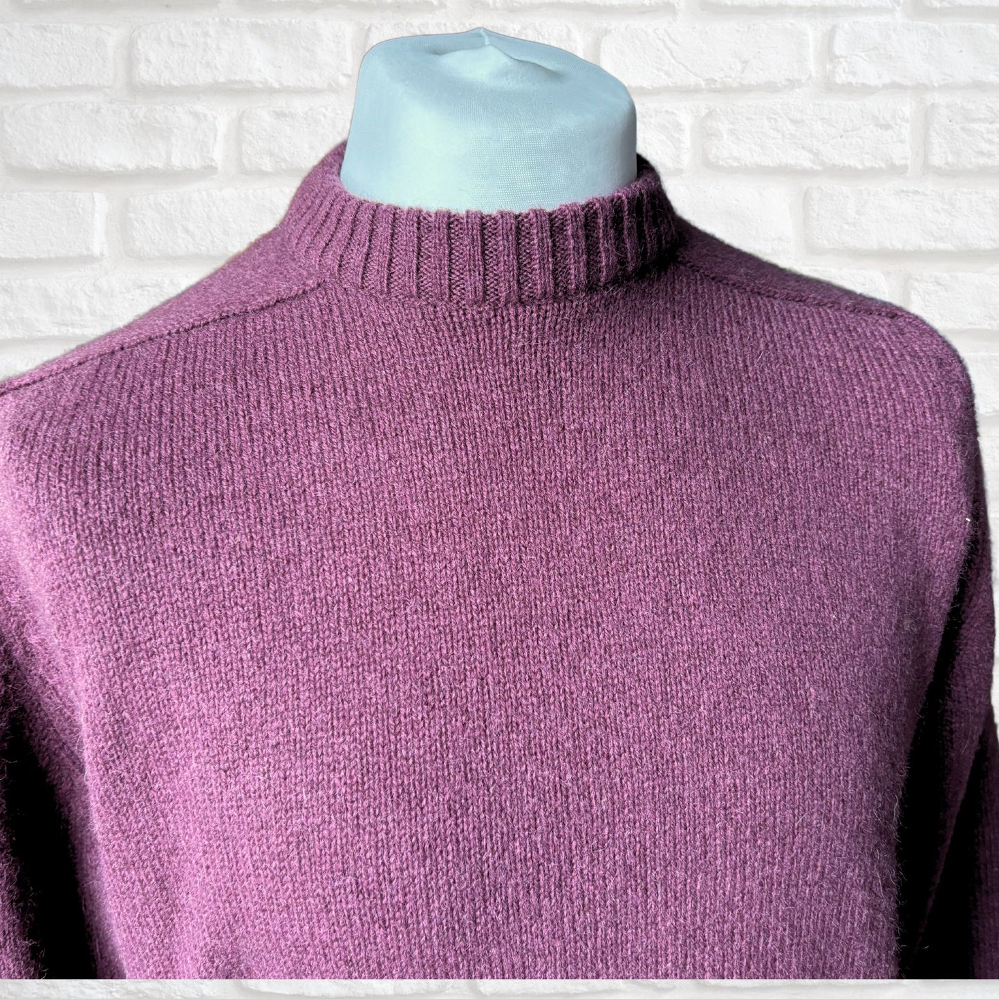 Vintage 70s St. Michael Burgundy Shetland Wool Blend Crew Neck Jumper. Approx UK size L (men) / 18-20 (women)