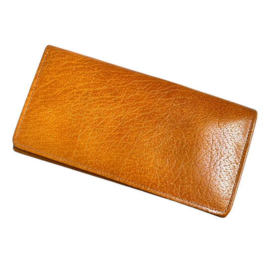 Tan leather hidden clasp top purse/wallet with ample compartments for notes and cards